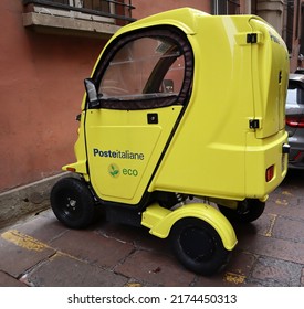 Bologna - Italy - December 30, 2021: Electric Mail Delivery Vehicle Used By Poste Italiane. Bologna. Italy