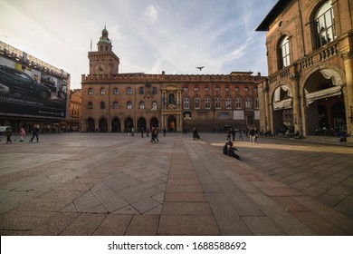 Bologna / Italy - February 12, 2020: View of the amazing city of Bologna in Italy, before the outbreak of the Cornavirus Pandemic.