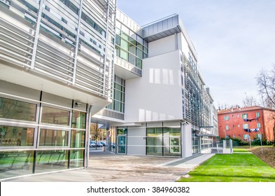 Bologna, Italy, February 22, 2016 - Modern Hospital  Building Exterior Casa Della Salute Building In Casalecchio Di Reno