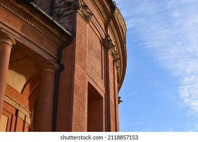 BOLOGNA, ITALY - JAN 12 2022 Sanctuary of San Luca with Bologna hills and mountains in background
