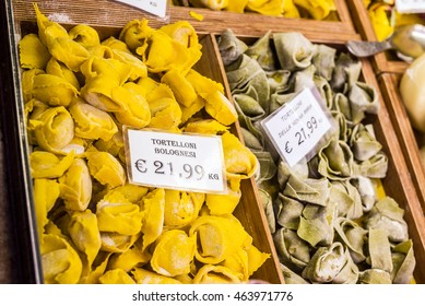 Bologna, Italy - July 17, 2016: Tortelloni In A Market Of Bologna. Emilia-Romagna. Italy.