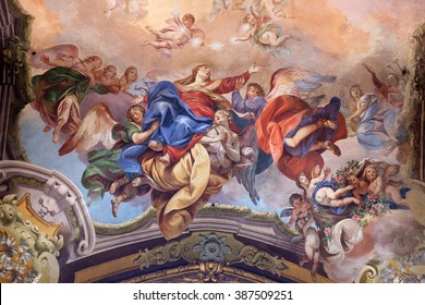 BOLOGNA, ITALY - JUNE 04: Assumption Of The Virgin Mary, Fresco Painting In San Petronio Basilica In Bologna, Italy, On June 04, 2015.