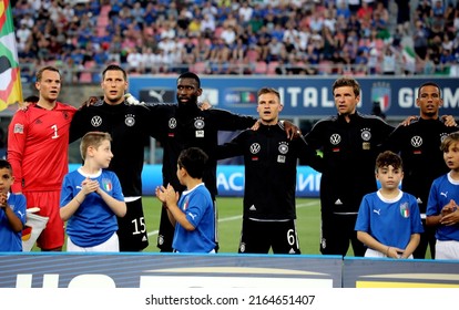 BOLOGNA, ITALY - JUNE 4, 2022: 
The German Team Sings The National Anthem
During The UEFA Nations League ITALY V GERMANY At Renato Dall'Ara Stadium. 