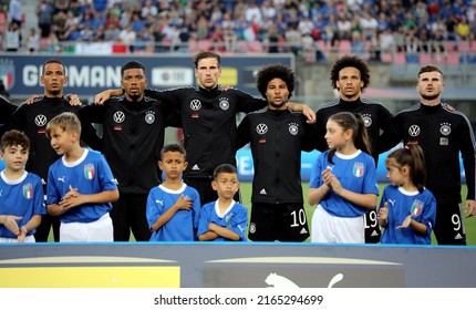 BOLOGNA, ITALY - JUNE 4, 2022: 
The German Team Sings The National Anthem
During The UEFA Nations League ITALY V GERMANY At Renato Dall'Ara Stadium. 