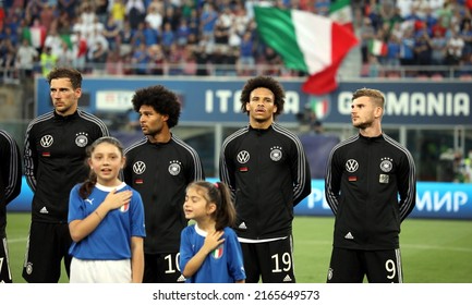 BOLOGNA, ITALY - JUNE 4, 2022: 
The German Team Sings The National Anthem
During The UEFA Nations League ITALY V GERMANY At Renato Dall'Ara Stadium. 