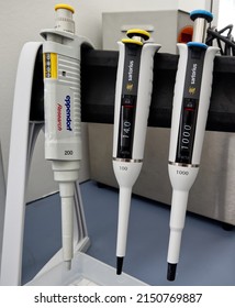 Bologna - Italy - June 5, 2021: Sartorius Tacta and Eppendorf Manual Pipette on display