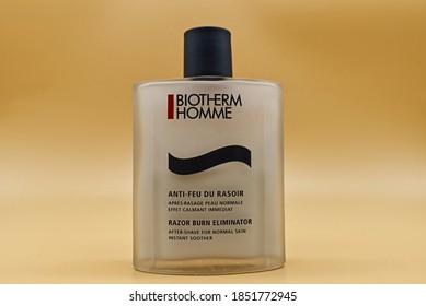 Bologna / Italy - November 11, 2020: Biotherm Homme After Shave, Razor Burn Eliminator. 