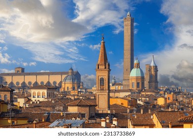 Bologna, Italy rooftop skyline and famous historic towers in the daytime. - Shutterstock ID 2313733869