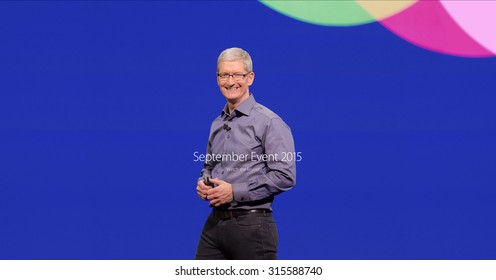 Bologna, Italy - September 10, 2015: Apple CEO Tim Cook. Screen Appeared On The Website Of Apple After The Keynote.