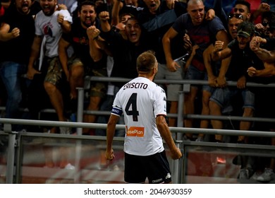 Bologna, Italy, September 21, 2021, Domenico Criscito  (Genoa) Happiness To Fans During Italian Football Serie A Match Bologna FC Vs Genoa CFC