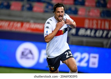 Bologna, Italy, September 21, 2021, Mattia Destro  (Genoa) Portrait Happiness During Italian Football Serie A Match Bologna FC Vs Genoa CFC