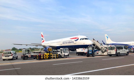 BOLOGNA - MAY, 2019: British Airways Jet Airplane In Guglielmo Marconi Bologna Airport.