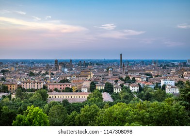 Bologna. Panorama of the city skyline at sunset. Italy