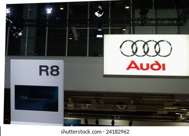 BOLOGNA,ITALY - 6 DECEMBER 2008: Audi R8 Car Logo, Motor Show ,Bologna