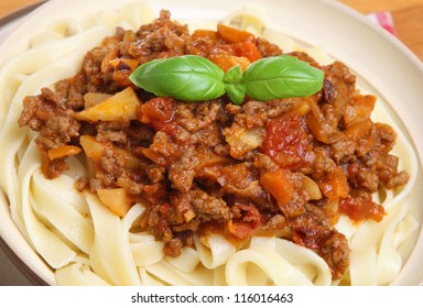 Bolognese Sauce With Tagliatelle Pasta.