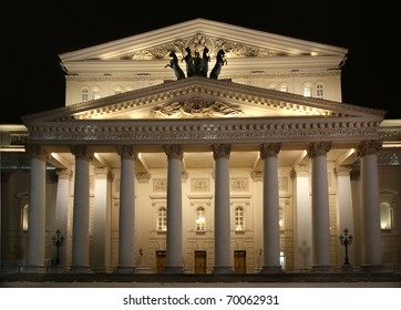 Bolshoi Theatre (Large, Great Or Grand Theatre, Also Spelled Bolshoy) At Night, Moscow, Russia