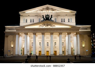 Bolshoi Theatre (Large, Great Or Grand Theatre, Also Spelled Bolshoy) At Night, Moscow, Russia