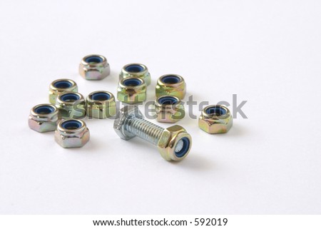 Bolt threaded to locknut with spares.