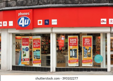 BOLTON, UK - APRIL 23, 2013: Phones 4u mobile phone store in Bolton, UK. United Kingdom had 83 million mobile phones in use in 2014.