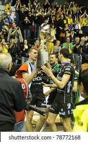 BOLZANO, ITALY - MARCH 27: Trentino Betclic Players Celebrate Victory Of CEV European Champions League Final Match Trentino BetClic (ITA) Vs Zenit Kazan (RUS) At Palaonda In Bolzano On March 27, 2011