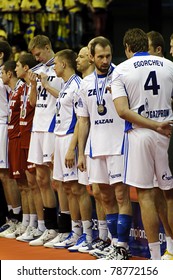 BOLZANO, ITALY - MARCH 27: Zenit Kazan Players Receive The Silver Medal After European Champions League Final Match Trentino BetClic (ITA) Vs Zenit Kazan (RUS) At Palaonda In Bolzano On March 27, 2011