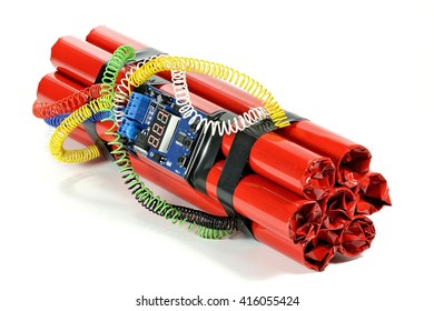 bomb with digital countdown timer isolated on white background