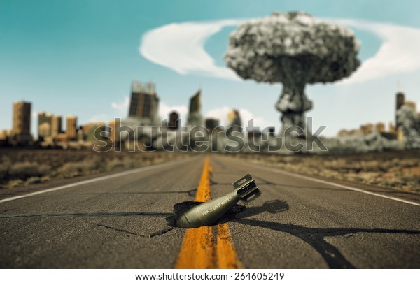 Bomb On Road Background Nuclear Explosion Stock Photo Edit - 