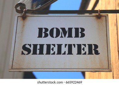 Bomb Shelter Sign In Historic Village Of Beer In Devon