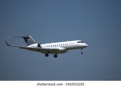 Bombardier Global Express XRS Aircraft On The Final Approach To The International Airport In Zurich In Switzerland 24.4.2021