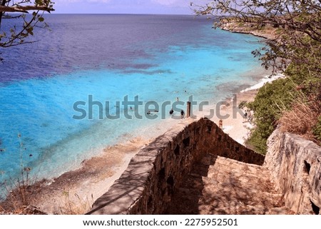 Bonaire, Dutch Caribbean - February 21, 2023: 1000 steps diving site entrance in Bonaire, famous tourist attraction