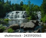 Bond Falls waterfall in Michigan upper peninsula river flowing beautiful