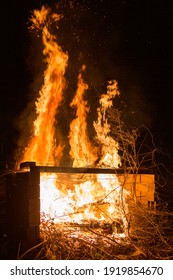 bondfire in a cinderblock enclosure