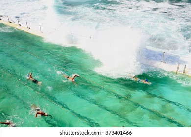 Bondi, Australia, 01.20.2012. Swimmers At The Iceberg Club Swimming-pool In Bondi Beach, Near Sydney.