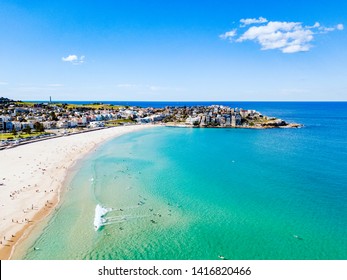 Bondi Beach Aerial View With Blue Water