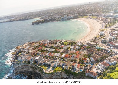 Bondi Beach Sunset Helicopter View.