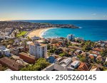 Bondi Beach Sydney Australia. Aerial drone photo of famous Bondi beach in South area of Sydney in New South Wales.