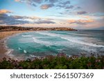 Bondi Beach, Sydney, NSW, Australia, iconic, beach, coastline, ocean, waves, sunrise, sunset, golden hour, surf, surfers, sand, cliffs, turquoise, water, relaxation, vibrant, scenery, scenic, life