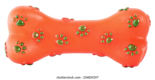 Bone rubber toy for dogs orange with green paws