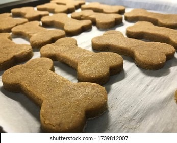 Bone Shaped Dog Treats On A Cookie Sheet