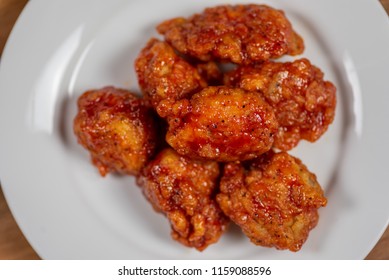 Boneless Hot Wings On Plate Overhead View