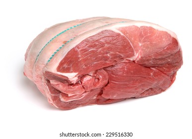 Boneless Lamb Leg Steak Meat On White Background.