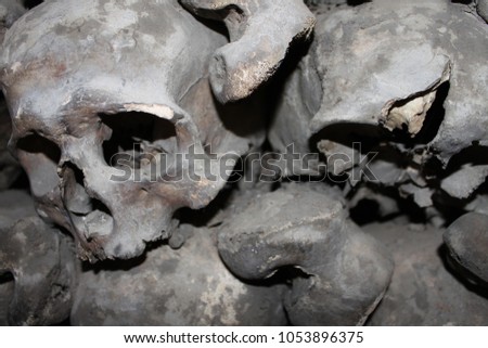 Bones and skulls in an ossuary of Switzerland.