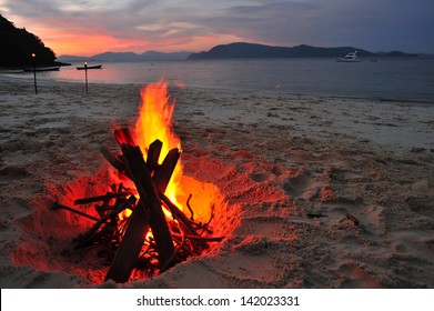 Bonfire Camping On The Beach