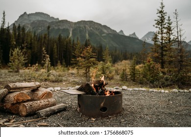 Bonfire in campsite in Banff National Park - Alberta, Canada - Shutterstock ID 1756868075