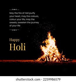 bonfire lit for the auspicious festival of lohri or Holi or Holika Dahan.  - Shutterstock ID 2259986579