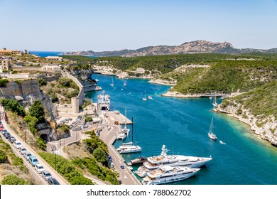 Bonifacio Marina And Bay On A Beautiful Day, Corsica, France