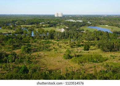 BONITA SPRINGS, FL -14 JAN 2018- Panoramic View Of Modern Condo Highrises In The Mangrove On Estero Bay In Bonita Springs, Florida, Close To Fort Myers.