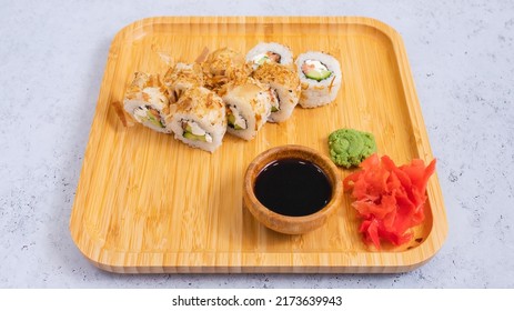 Bonito Sushi Roll Isolated Close Up