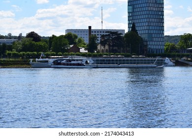 Bonn, Germany - 06 28 2022: Rhine Cruise Ship In Bonn