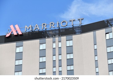 Bonn, Germany - May 15, 2022: Marriott Hotel in Bonn - Marriott is an American multinational company that operates and licenses lodging including hotel, residential, and timeshare properties